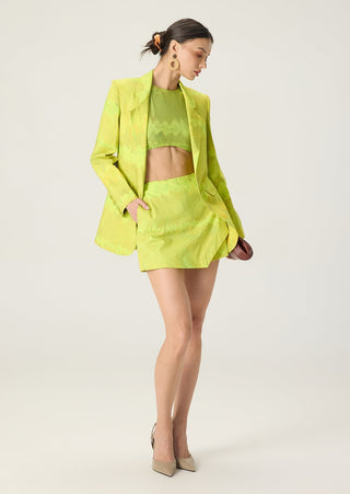 Jamie lime green printed blouse with rebekkah blazer and sia skort