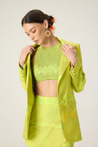 Jamie lime green printed blouse with rebekkah blazer and sia skort