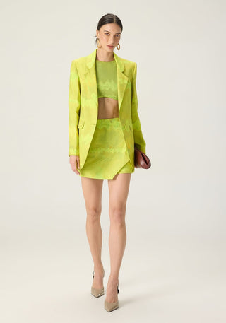 Jamie lime green printed blouse with rebekkah blazer and sia skort