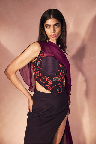 Plum flame skirt with cape set