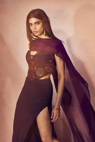 Plum flame skirt with cape set
