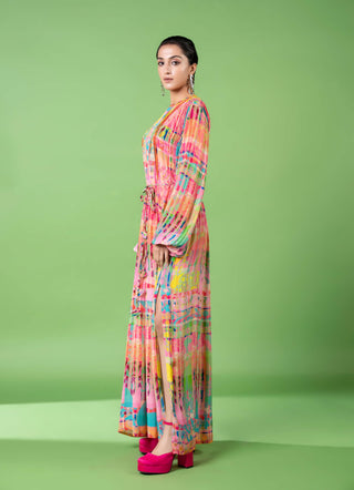 Check And Paisley Ombre Kaftan Dress by Siddhartha Bansal, available on Indiaspopup.com