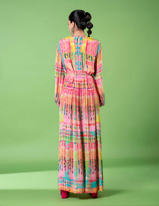 Check And Paisley Ombre Kaftan Dress by Siddhartha Bansal, available on Indiaspopup.com