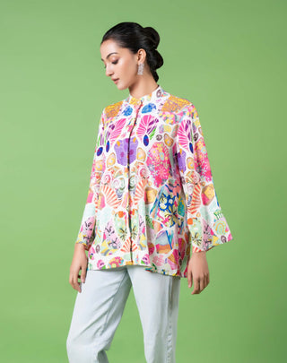 White Block Print Shirt by Siddhartha Bansal, available on Indiaspopup.com