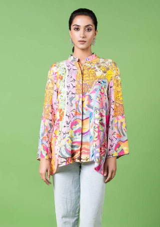 Mix print floral shirt