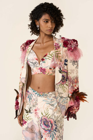 Ivory Printed Short Jacket And Palazzo Set by Varun Bahl available on Indiaspopup.com