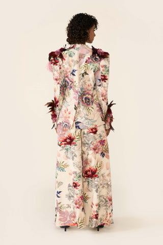 Ivory Printed Short Jacket And Palazzo Set by Varun Bahl available on Indiaspopup.com