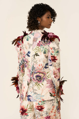 Ivory Printed Short Jacket And Palazzo Set by Varun Bahl available on Indiaspopup.com