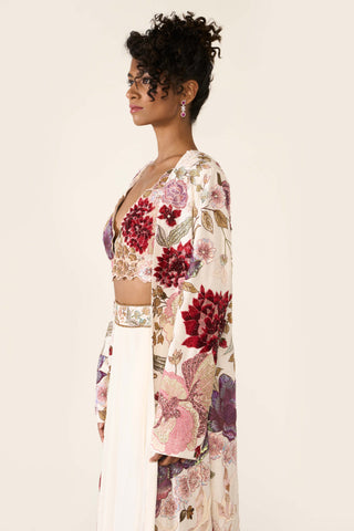 Ivory Embroidered Long Jacket And Palazzo Set by Varun Bahl available on Indiaspopup.com