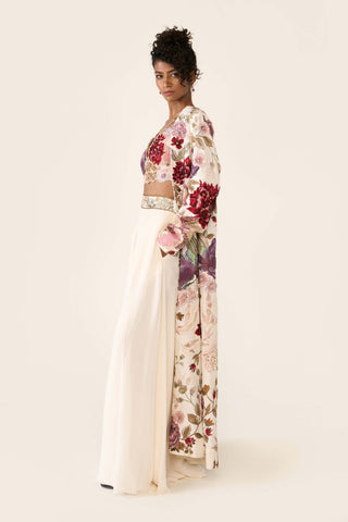 Ivory Embroidered Long Jacket And Palazzo Set by Varun Bahl available on Indiaspopup.com