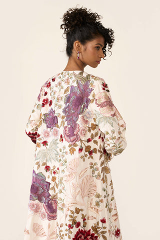 Ivory Embroidered Long Jacket And Palazzo Set by Varun Bahl available on Indiaspopup.com