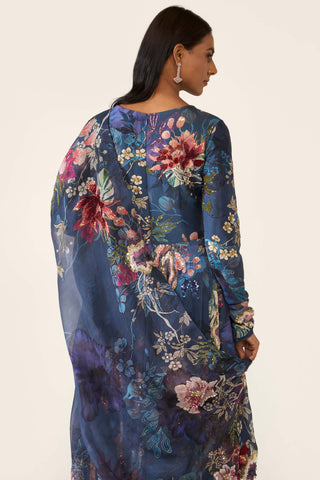 Blue Floral Printed Anarkali Set by Varun Bahl available on Indiaspopup.com