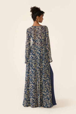 Blue printed cape and palazzo set