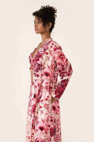 Pink Printed Long Jacket And Palazzo Set by Varun Bahl available on Indiaspopup.com