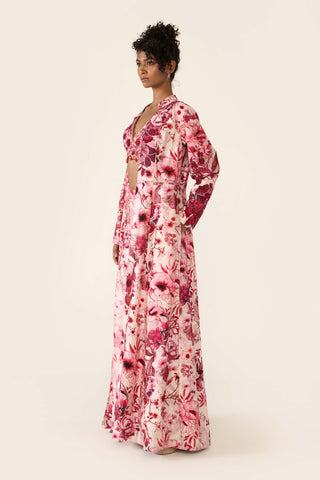 Pink Printed Long Jacket And Palazzo Set by Varun Bahl available on Indiaspopup.com