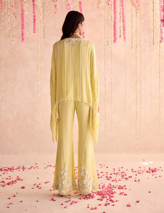 Lemon yellow embellished kaftan top and pants