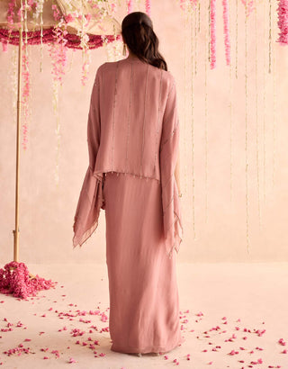 Champagne embellished kaftan top and draped skirt