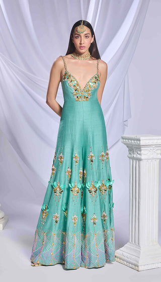 Fairy Teal Green Jumpsuit by Papa Don'T Preach By Shubhika, available on Indiaspopup.com