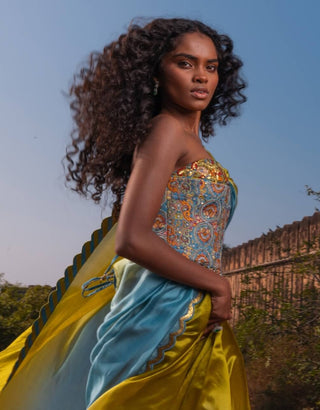 Mist blue corset sari set