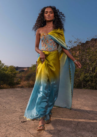 Mist blue corset sari set