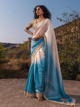 Buttercup mist blue ombre sari and blouse