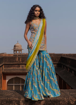 Noor mist blue gharara set