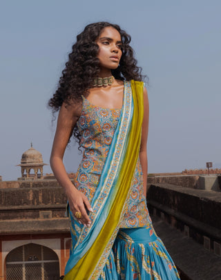 Noor mist blue gharara set