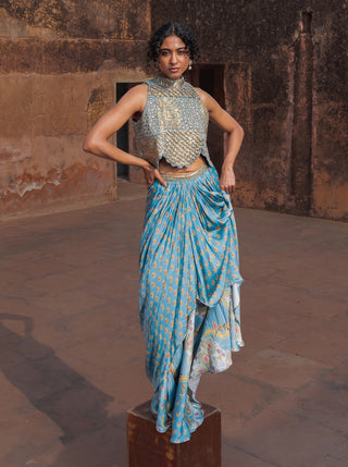 Mist blue top and skirt set