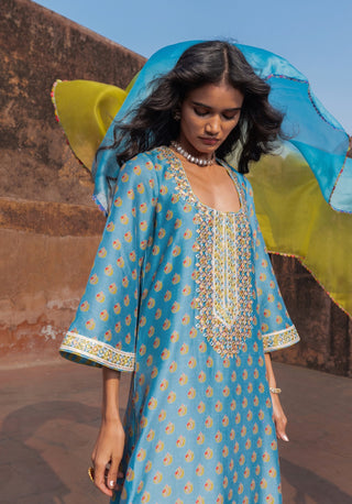 Mist blue and heena kurta set