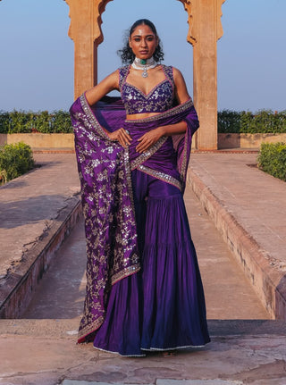Purple baingani gharara with pallu