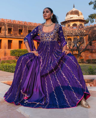 Purple baingani 40-kali anarkali set