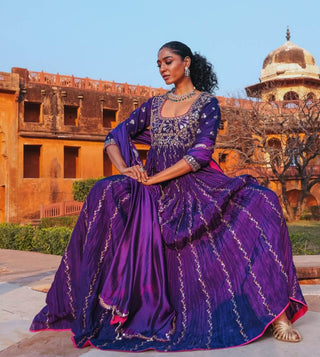 Purple baingani 40-kali anarkali set