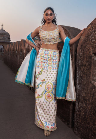 Yellow crop top and slit skirt set
