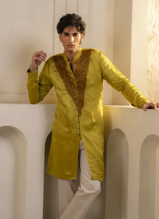 Gold moss linen silk kurta and pant