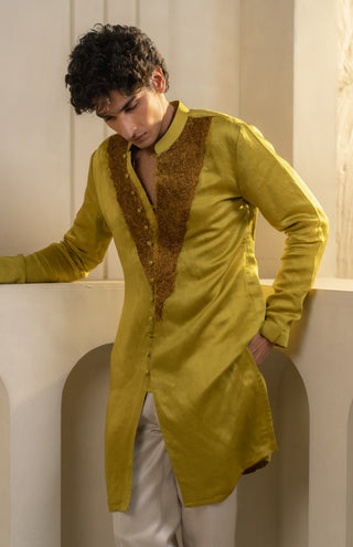 Gold moss linen silk kurta and pant