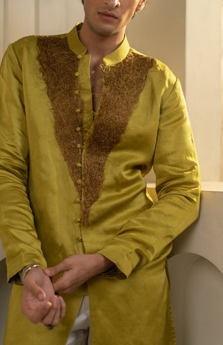 Gold moss linen silk kurta and pant
