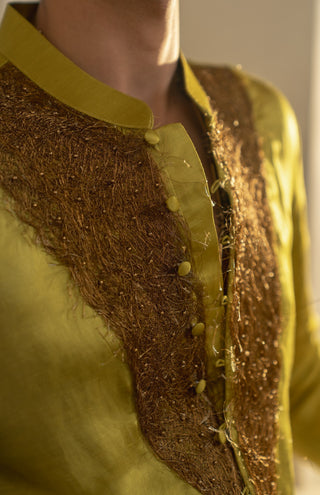 Gold moss linen silk kurta and pant