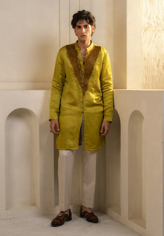 Gold moss linen silk kurta and pant