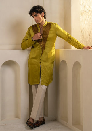 Gold moss linen silk kurta and pant