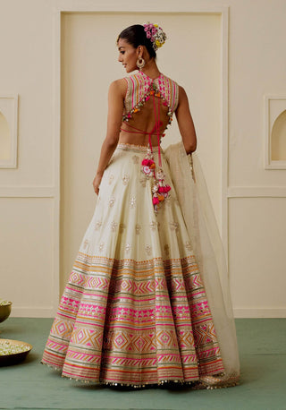 Ivory pastel mirror work fusion lehenga