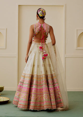 Ivory pastel mirror work fusion lehenga