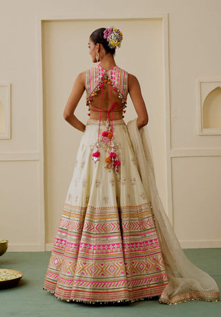 Ivory pastel mirror work fusion lehenga