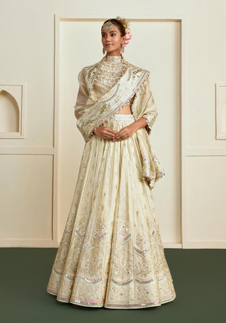 Gold micro-mirror embroidered luxury lehenga set