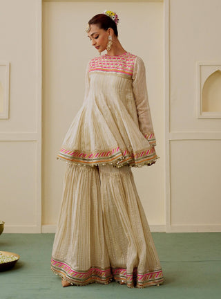 Ivory multi embroidered gharara set