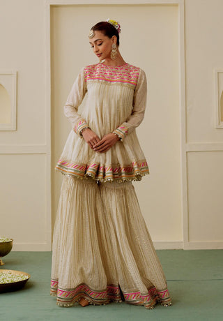 Ivory multi embroidered gharara set