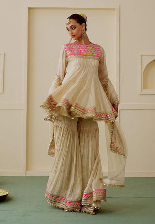 Ivory multi embroidered gharara set