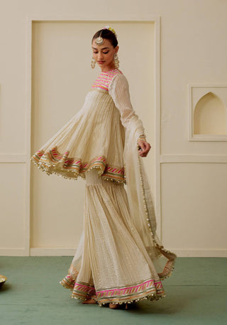 Ivory multi embroidered gharara set