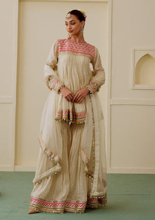 Ivory multi embroidered gharara set