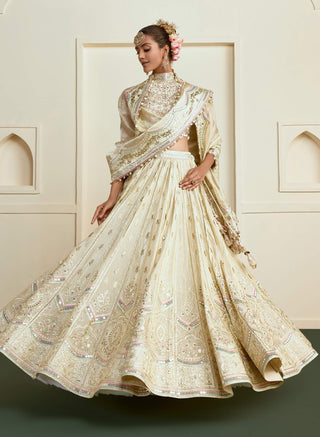 Gold micro-mirror embroidered luxury lehenga set