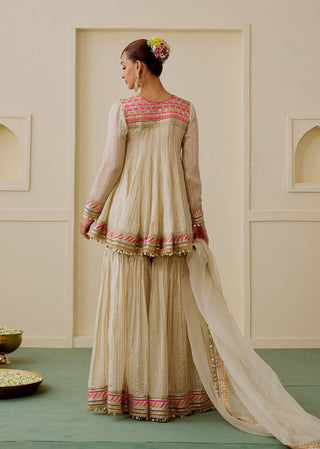 Ivory multi embroidered gharara set